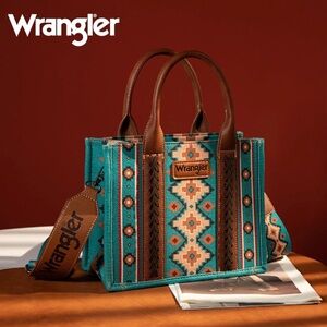 Wrangler Tote Bag Western Purse Shoulder Boho Teal Aztec Handbag